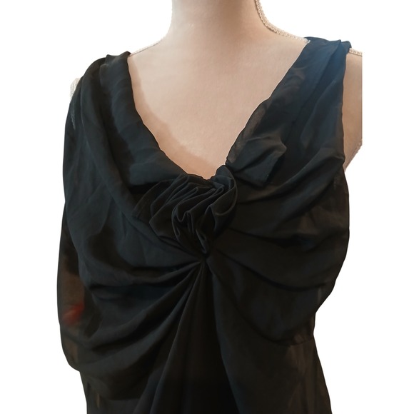 New York & Company L Black Draped Rosette Sleeveless Blouse Top Large Stretch - Picture 2 of 11